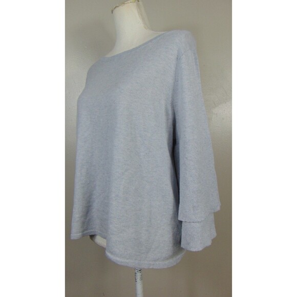 Garnet Hill Sweater Size Large Gray Fine Merino Wool Blend Knit Bell Sleeve - Picture 4 of 10